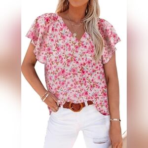 Womens Blouses Dressy Casual Short Sleeve Boho Shirt Trendy Floral V Neck